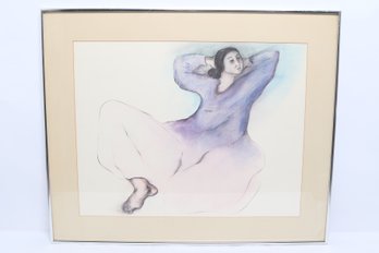 Framed Signed Figural Print Of Reclining Woman 31.5' X27.25'