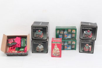 Lot Of Vintage Christmas Houses Including Train - With Boxes