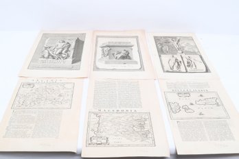 Antique Engraving & Map Print Lot Classical Figures Arcadia Epirus Tempe