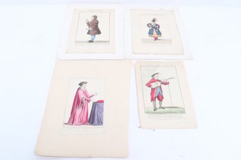 Antique Hand Colored Engraving Print Lot French Costume Figures 18th Century