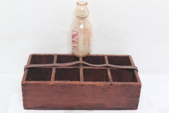 Vintage Bairylee Double  Baby Top Face Head 1 Quart Milk Bottle Together With Wooden Crate
