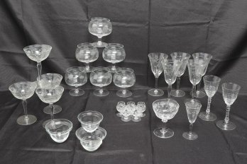 Large Lot Of Vintage Etched Glasses