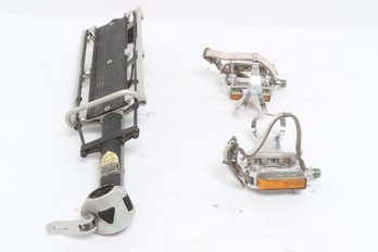 Vintage Road Bike Pedals With Cages, Straps & Seat Post Mounted Rear Bike Rack
