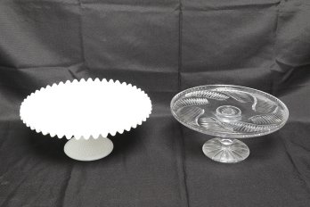 Vintage Hobnail (fenton?) Milk Glass Cake Stand Together With Other Crystal Cake Stand
