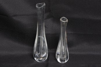 Set Of Two Vintage Heavy Art Glass Vases - Signed