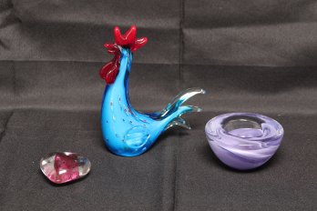 Lot Of Three Heavy Art Glass Pieces