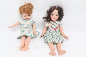 Vintage Ideal Doll Pair 1960s Vinyl Girls In Original Dresses Made USA