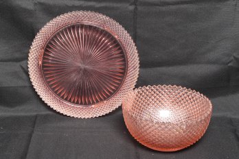 Vintage 1930's Anchor Hocking Miss America Pink Depression Glass Large 9' Bowl  And 12' Platter