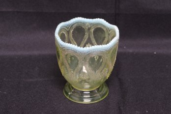 Antique Vaseline Opalescent Glass Footed Bowl