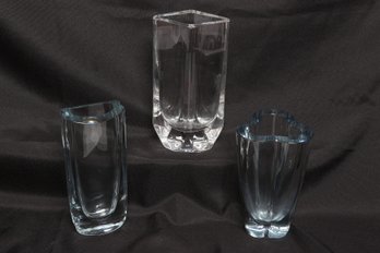 Kosta Boda Art Glass Vase Lot Blue & Clear Scandinavian Modern Designs