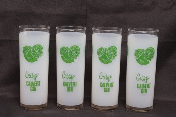 4-vintage 'crisp Calvert Gin' Frosted  Bar Glasses By Federal Glass