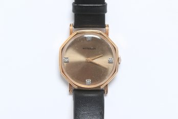 1960s Wittnauer Mechanical Men's Watch Gold Tone Black Strap Working