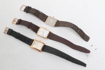 Lot Of 3 Seiko Rectangular Men's Dress Watches Gold Tone Needs Batteries