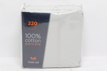 220 Thread Count 100% Cotton Percale Full Sheet Set White NIP