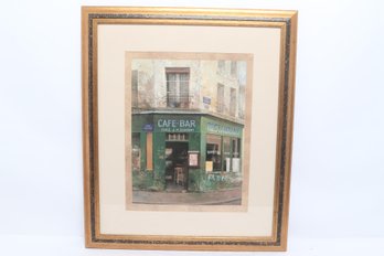 Framed Caf Bar Paris Street Scene Print Signed Chu Tak Mak 28.5' X 24.5'