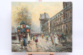 Signed Max Taylor Impressionist Style Paris Street Scene Oil Painting On Canvas 24' X 20'