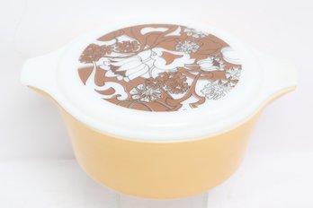 Vintage Pyrex Yellow Covered Casserole Dish Floral Lid