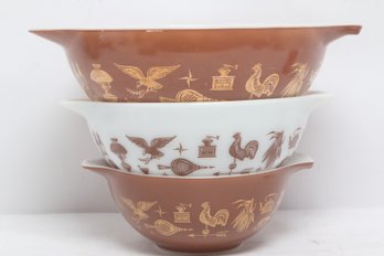 Pyrex Cinderella Mixing Bowls Early American Brown White Set Of 3
