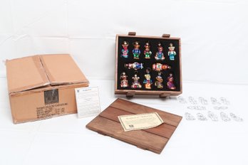 Vintage Set Of Thomas Pacconi Classics Blown-glass Teddy Bear Ornaments In Wooden Box