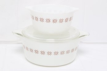Vintage Pyrex Town & Country Cross Stitch Star Two Casseroles One With Lid