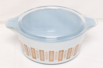 Vintage Pyrex Promo Delphite Blue And Gold Gourmet Casserole With Lid