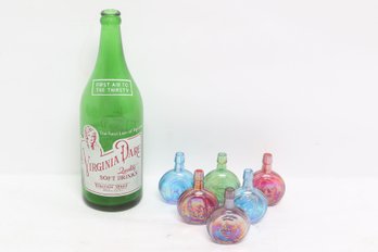 Virginia Dare Soda Bottle & Iridescent Wheaton Mini Flask Bottle Lot