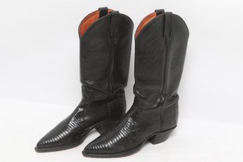 J. Chisholm Black Leather Cowboy Boots Snakeskin Vamp Size 6D USA