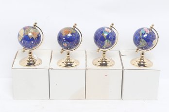 NOS Set Of 4 Gemstone Style Mini Globe Paperweights Desk Decor On Stands