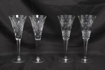 Waterford Crystal Champagne Flutes Lot Of 4 Two Patterns