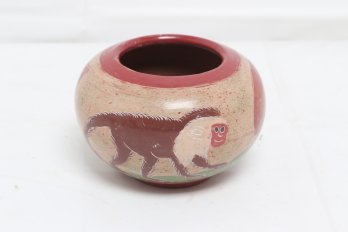 Native American Pottery Bowl Decorated With Monkey