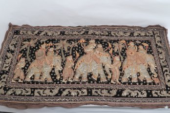 Vintage Indian Hand Embroidered Textile Wall Hanging Elephants 51 X 32