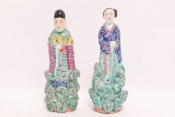 Chinese Famille Rose Republic Period Porcelain Figures Pair