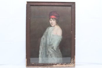 Portrait Of A Young Lady With Red Hat By Gabriel Emile-edouard Nicolet Antique Print