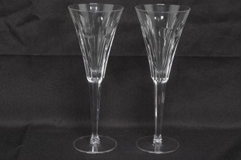 Pair Of Waterford Crystal Lismore Tall Champagne Flutes