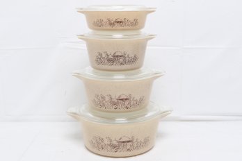 Set Of Four Vintage Pyrex Forest Fancies Casserole Dishes With Lids