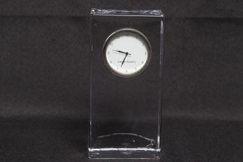 Simon Pearce Hand Blown Glass Desk Clock Clear Block Form Needs Battery