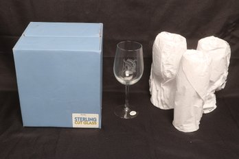 Sterling Cut Glass Etched Goblets Set Native American Motif 4 Pc New In Box