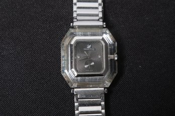 Swarovski Ladies Silver Tone Wristwatch Square Case Bracelet Watch Needs Battery