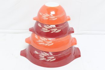 Set Of Four Vintage Pyrex Autumn Harvest Glass Mixing Bowls