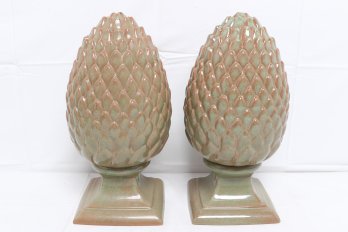 Pair Of 14' Ceramic Decorative Pine Cone Sculptures