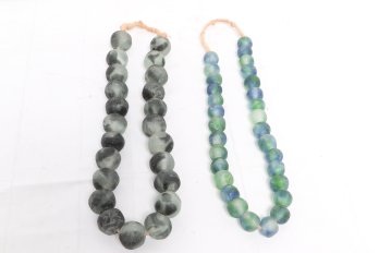 Two Jumbo Blue Wave Marine Recycled Glass Beads African Necklaces