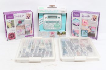 Brother P-Touch Embellish Label Maker Craft Kits Stamp Die Sparkle & Gem Storage Lot