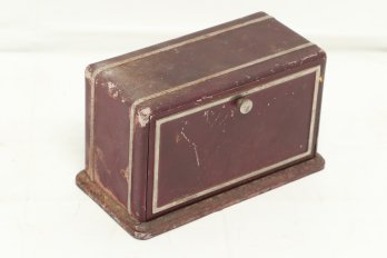 Antique Art Deco Metal Storage Container With Two Compartments Possibly For Desk/office