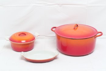 Lot Of 3 Enamel Cast Iron Cooking Pots