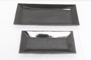 Pair Of Black Simon Pearce Porcelain Serving Trays