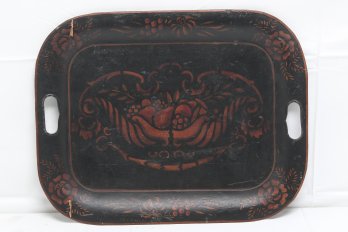 Antique Hand Painted Toleware Metal Serving Tray