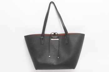 Guess Black Pebbled Faux Leather Tote Bag With Brown Interior & Shoulder Straps
