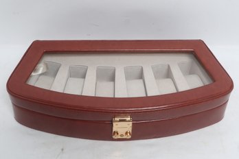 Leather Watch Display Case Glass Top Storage Box Holds 6 Watches