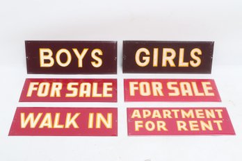 6-Vintage NOS Tin Advertising Signs Boys Girls For Sale Walk In Apartment Rent