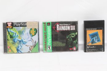 3 Vintage Video Games Including Atari Room Of Doom